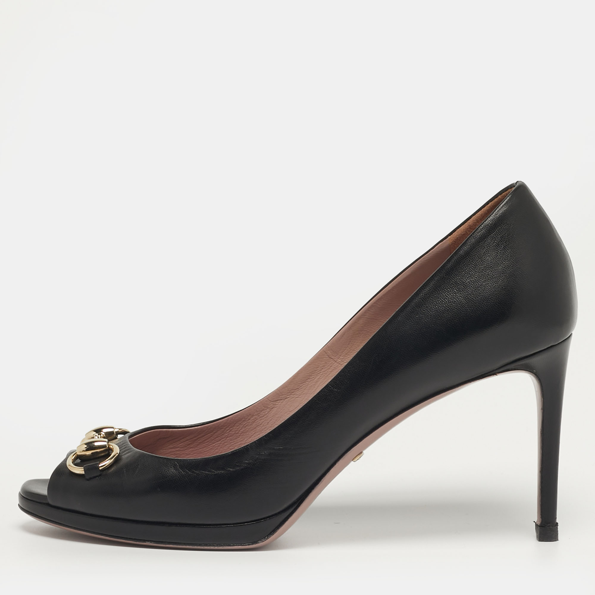 

Gucci Horsebit Size  Black Leather Peep Toe Pumps