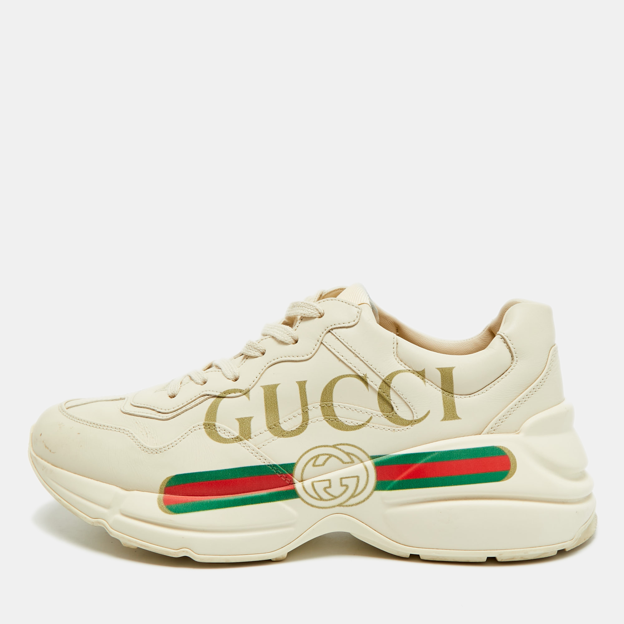 

Gucci Rhyton Vintage Logo Size  Cream Leather Low Top Sneakers