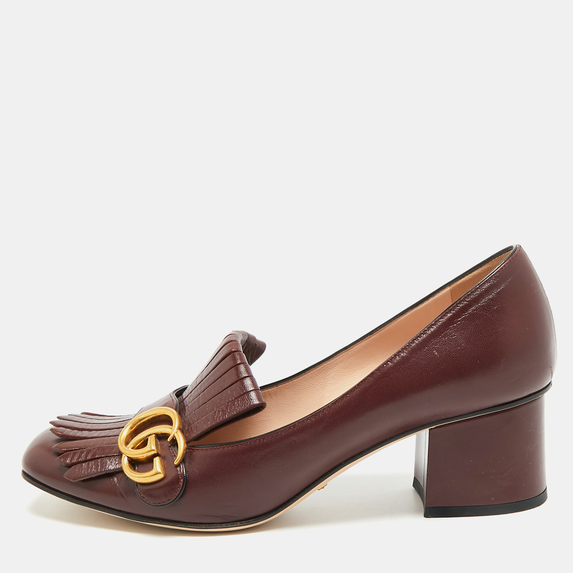 

Gucci GG Marmont Size  Burgundy Leather Block Heel Pumps