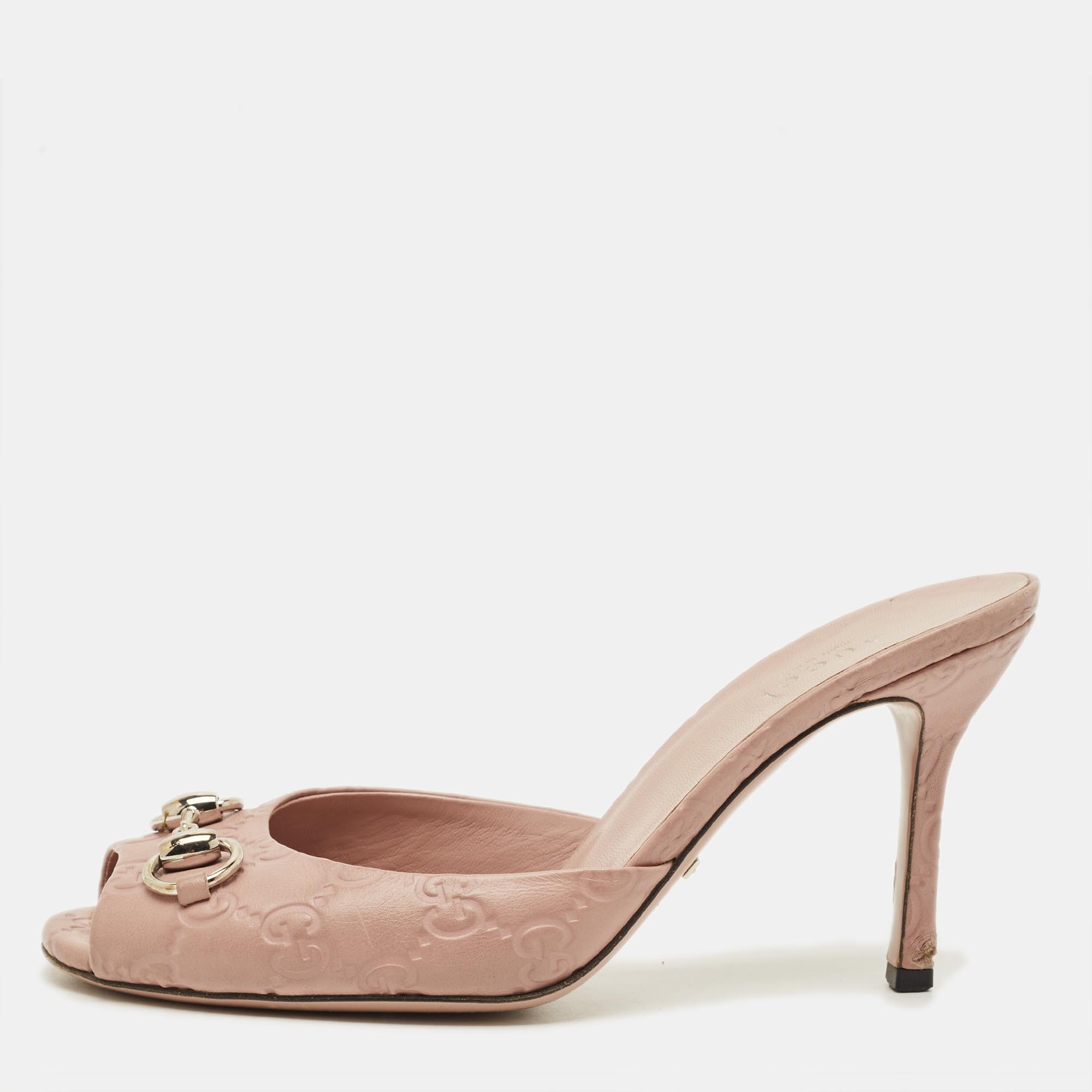 

Gucci Horsebit Size 37 Pink Leather Guccissima Slide Sandals