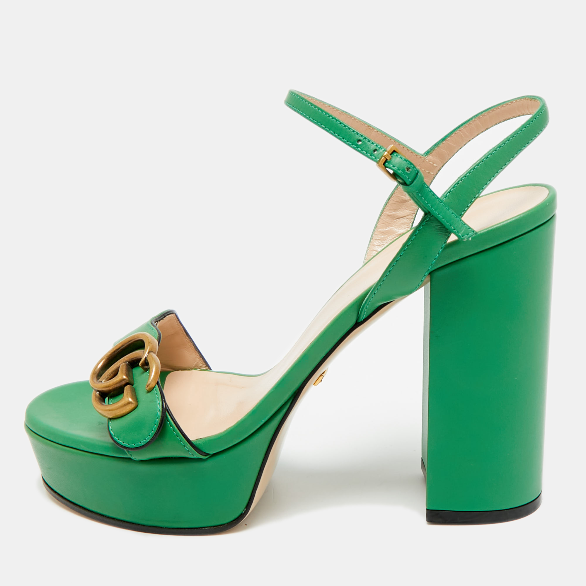 

Gucci GG Marmont Size  Green Leather Platform Sandals
