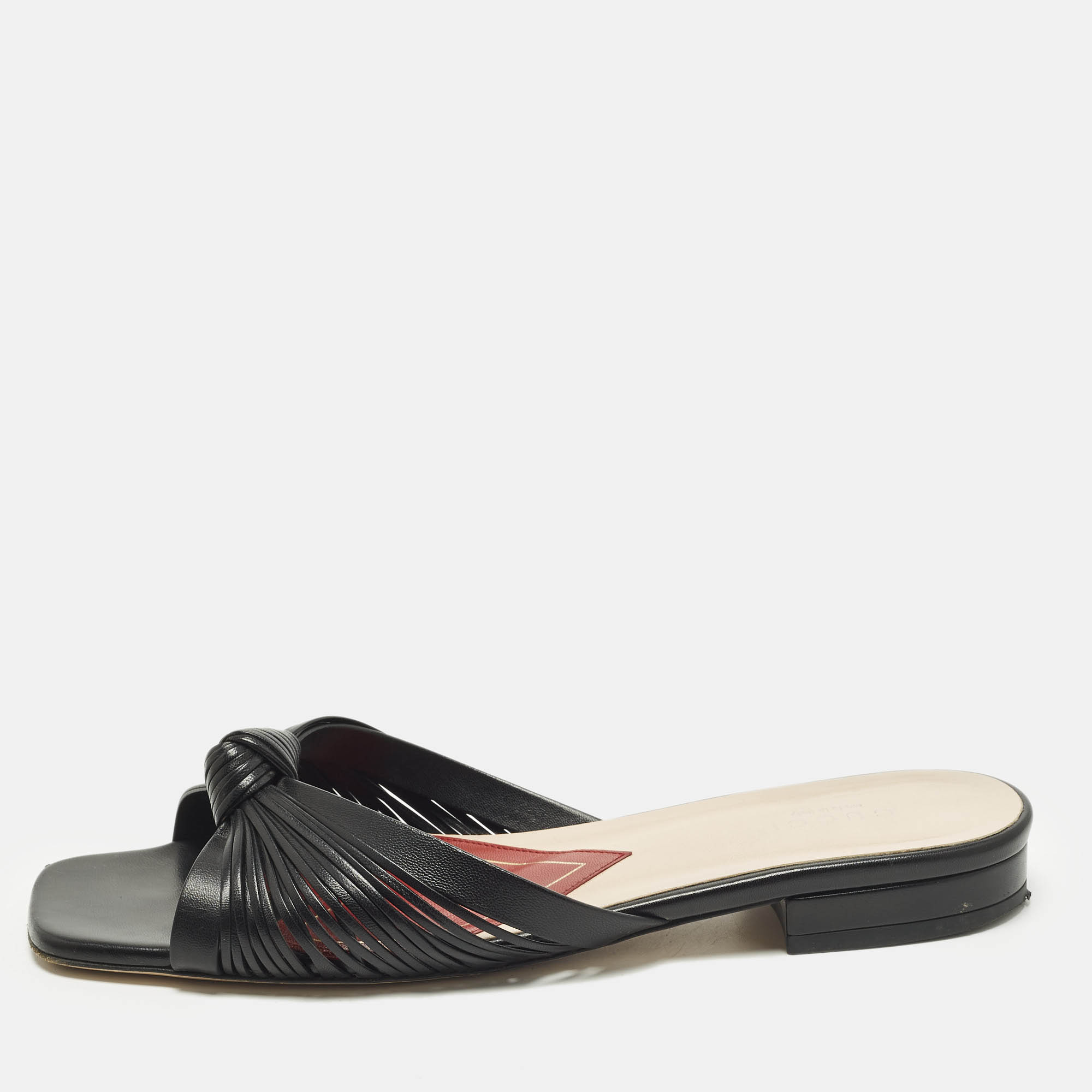 

Gucci Size  Black Leather knot Detail Flat Slide