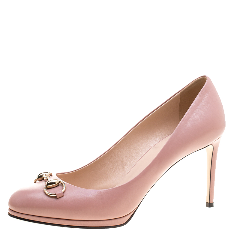 Pre Owned Gucci Blush Pink Leather Horsebit Platfrom Pumps Size 40