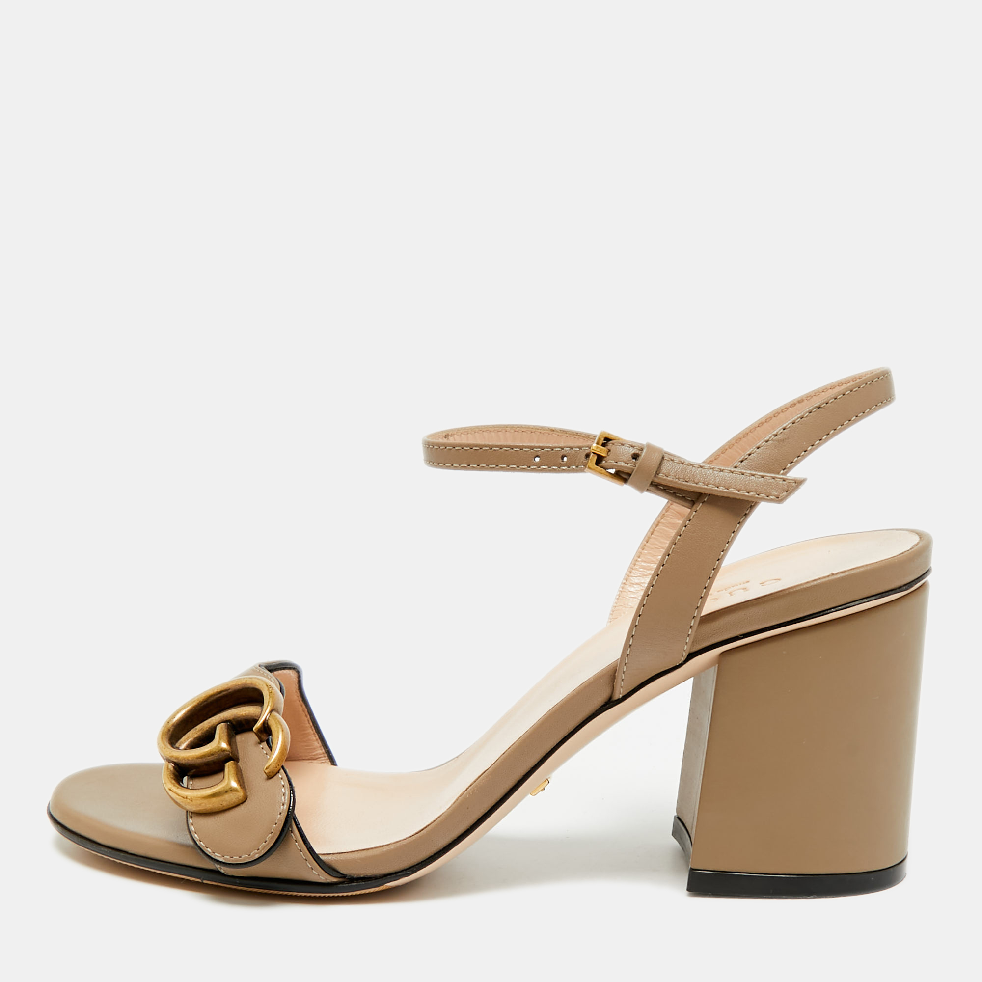 

Gucci GG Marmont Size  Beige Leather Ankle Strap Sandals