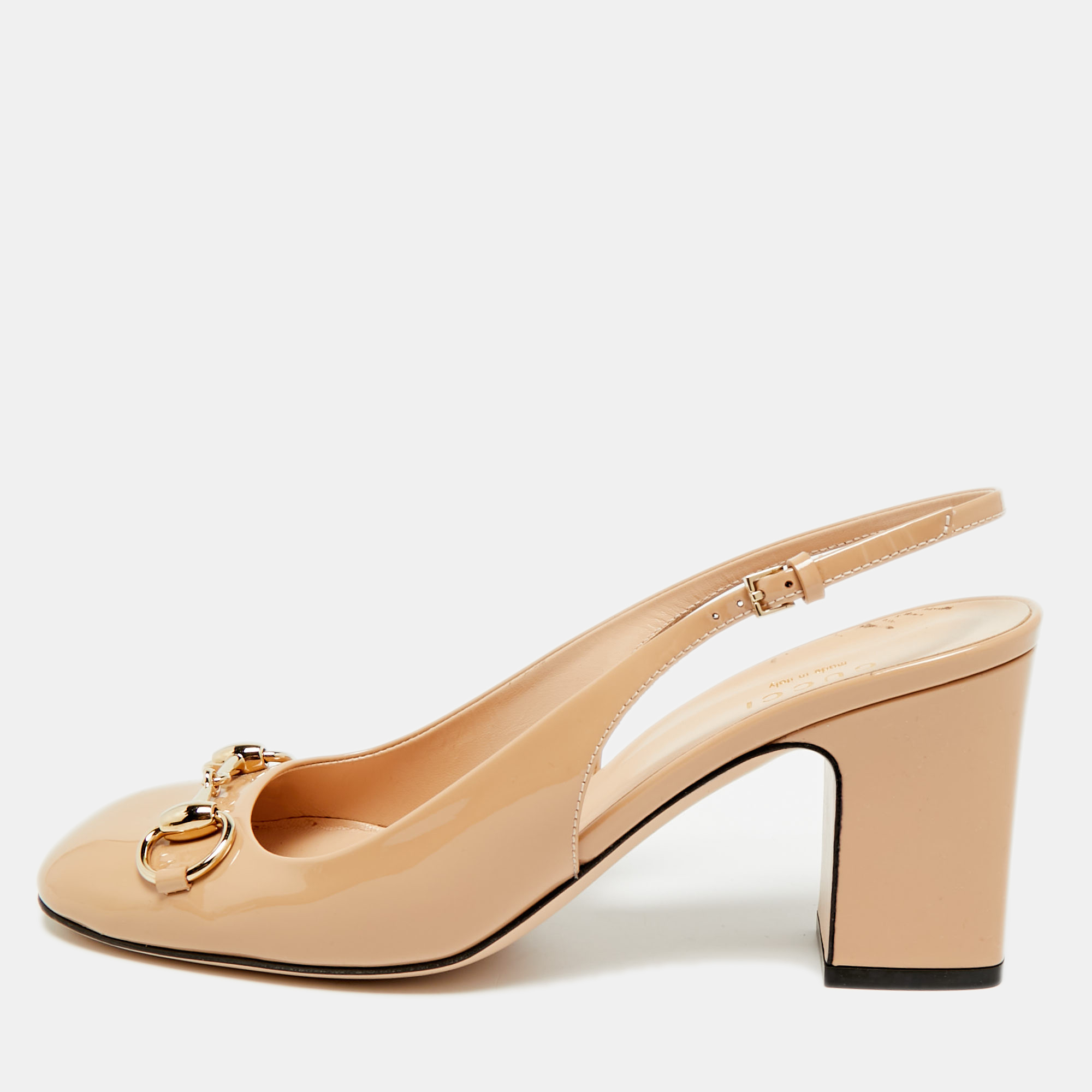 

Gucci Horsebit Size  Beige Patent Leather Slingback Pumps