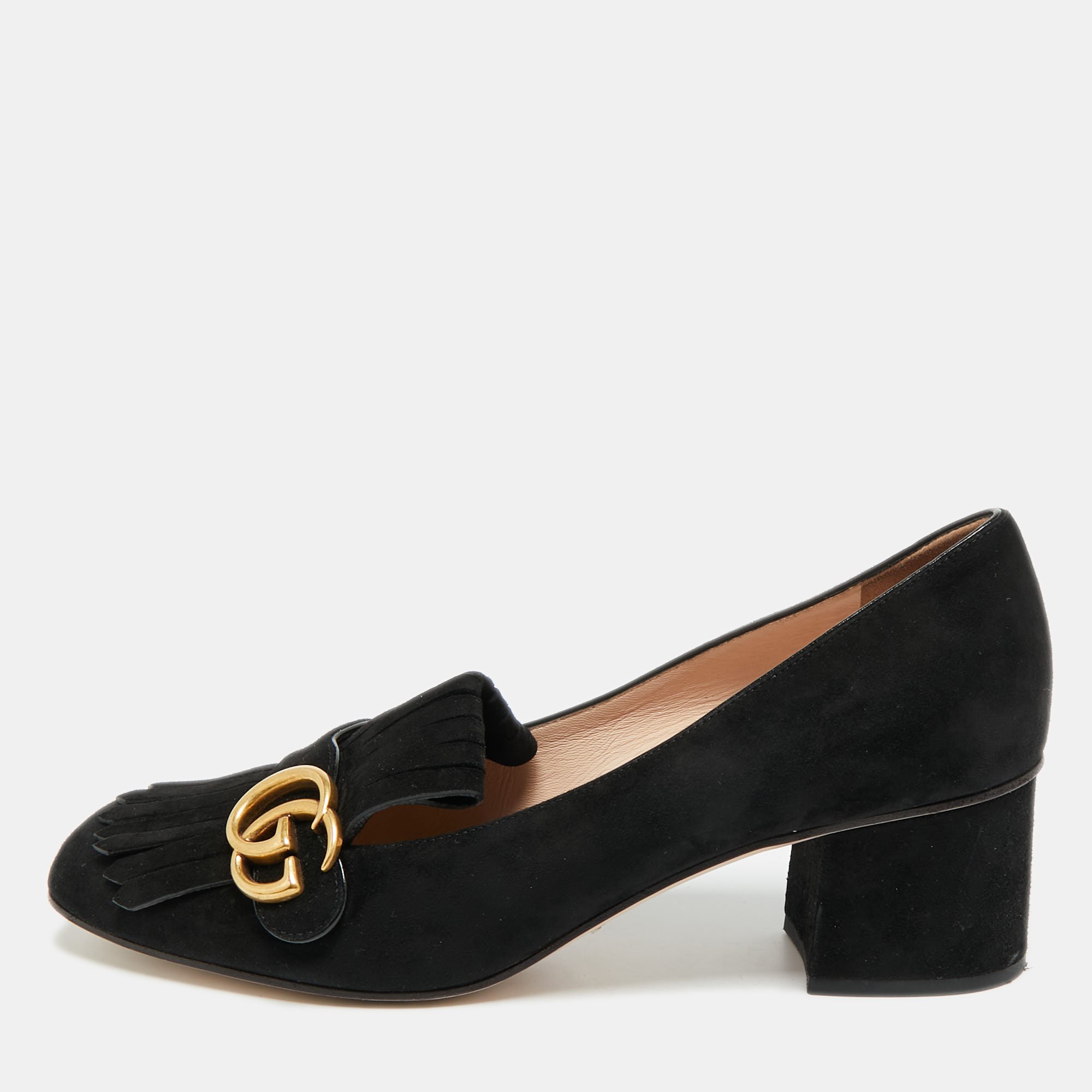 

Gucci GG Marmont Size  Black Suede Block Heel Pumps