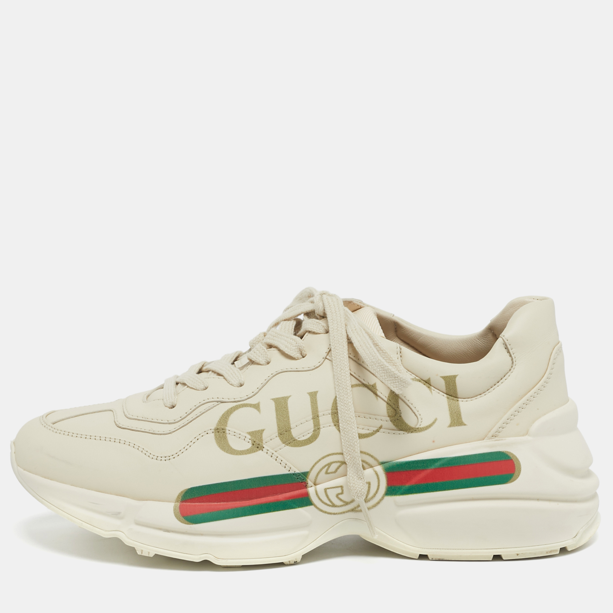 

Gucci Size  Off-White Leather Rhyton Sneakers, Cream