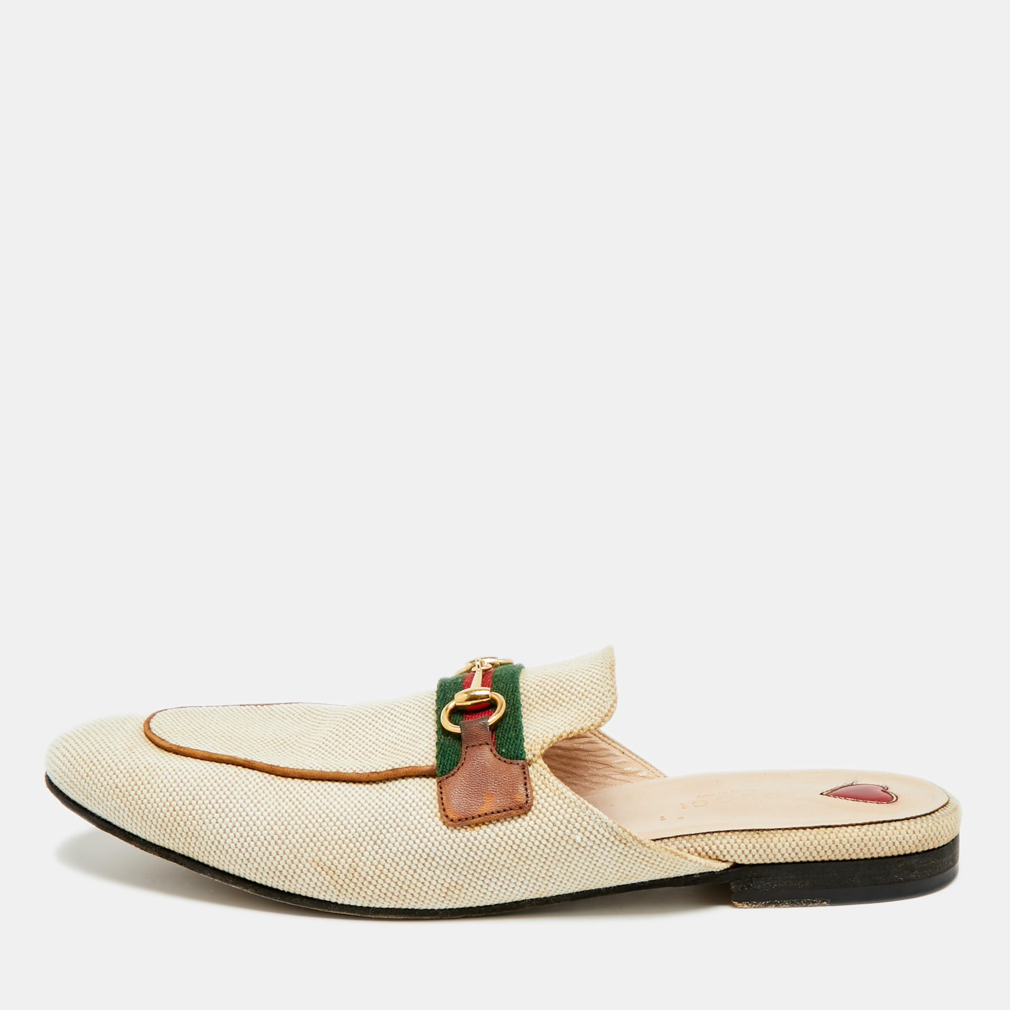 

Gucci Princetown Size  Cream Canvas Web Horsebit Flat Mules