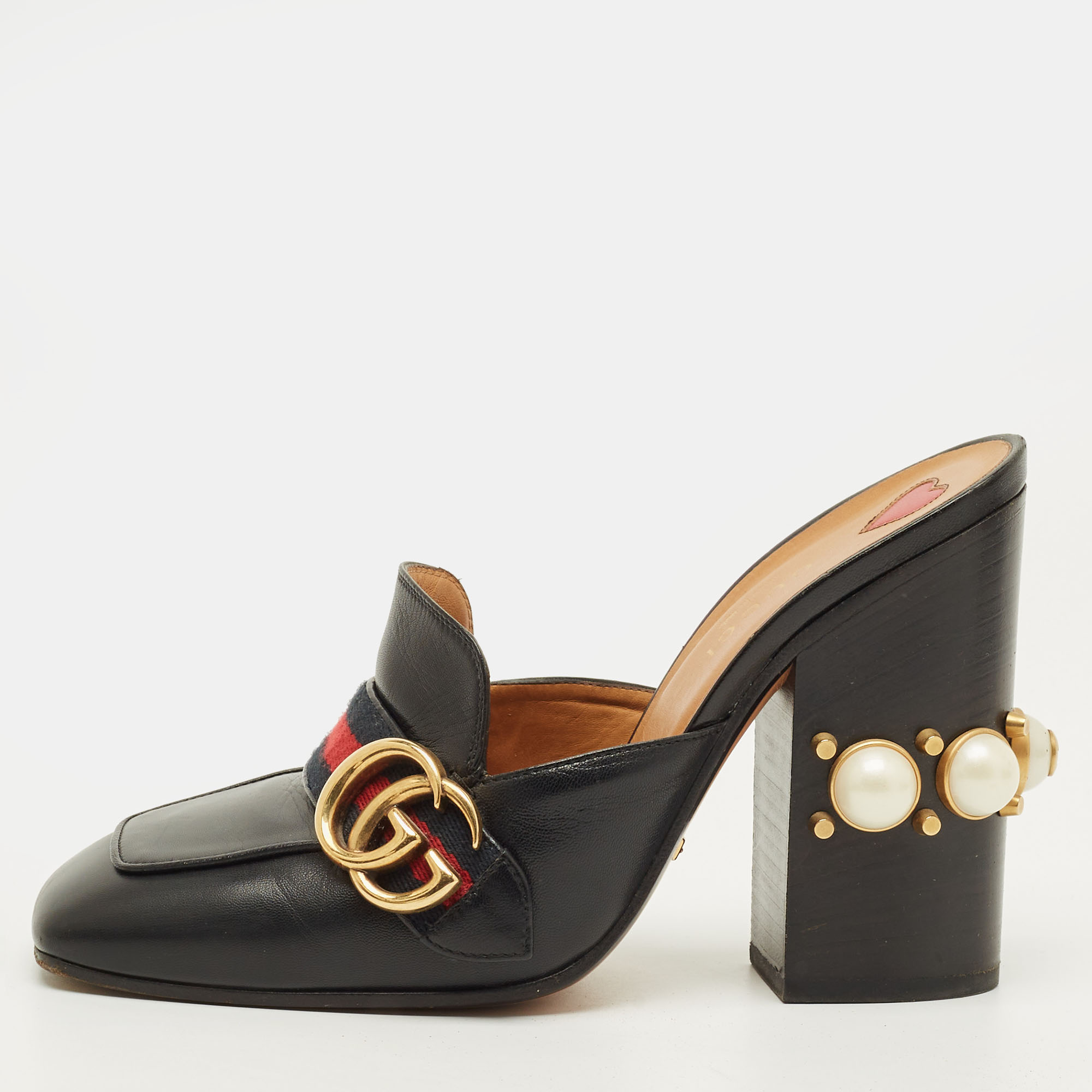 

Gucci GG Web Size  Black Leather Mules