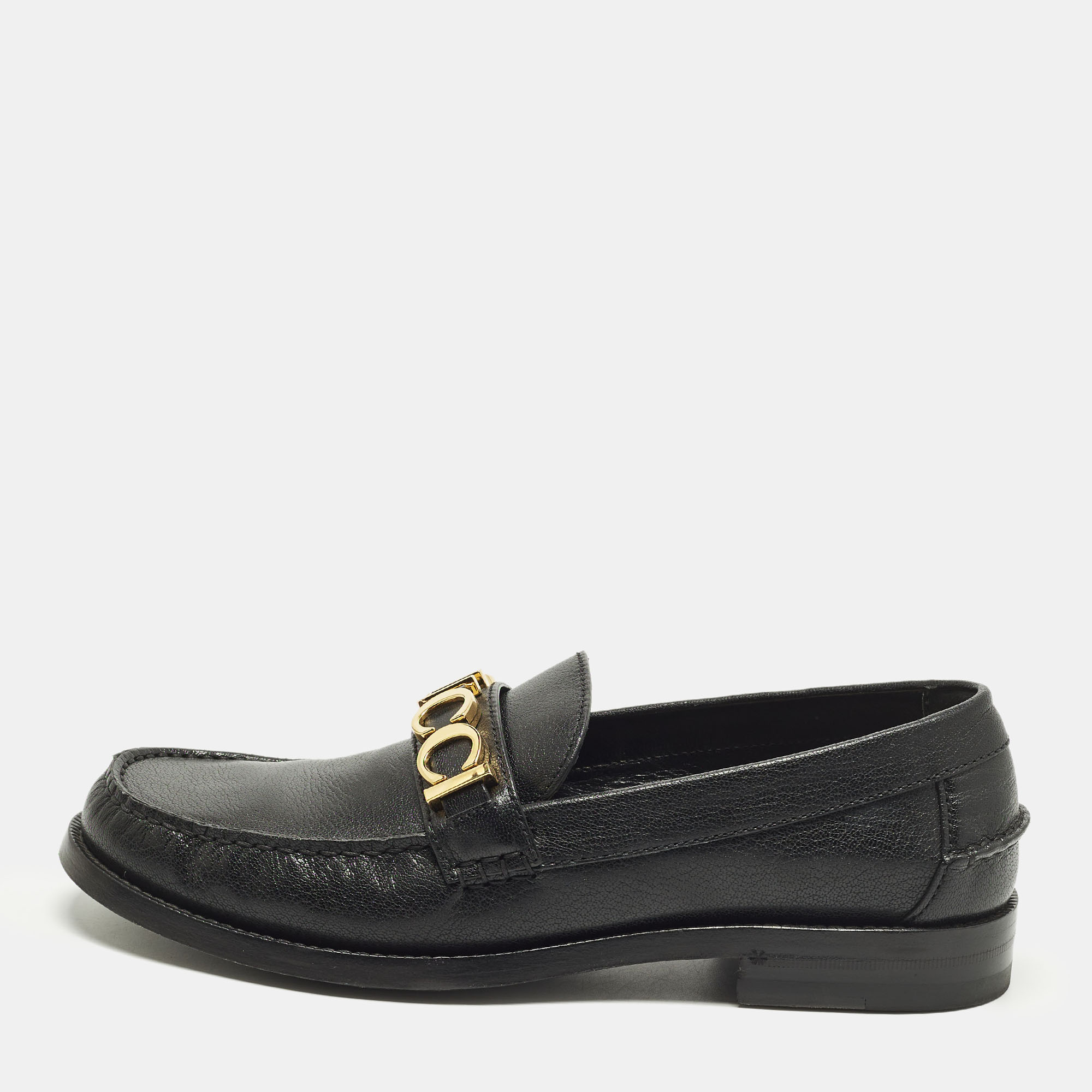

Gucci Cara Size  Black Leather Logo Embellished Loafers