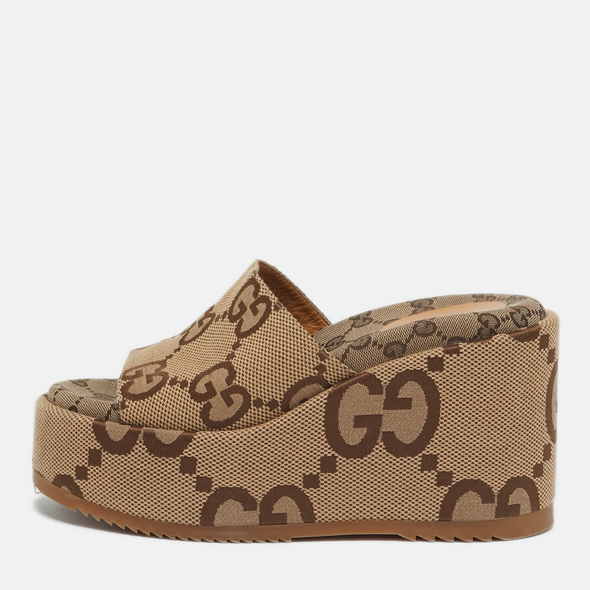

Gucci Size  Beige/Brown Jumbo GG Canvas Platform Slide Sandals
