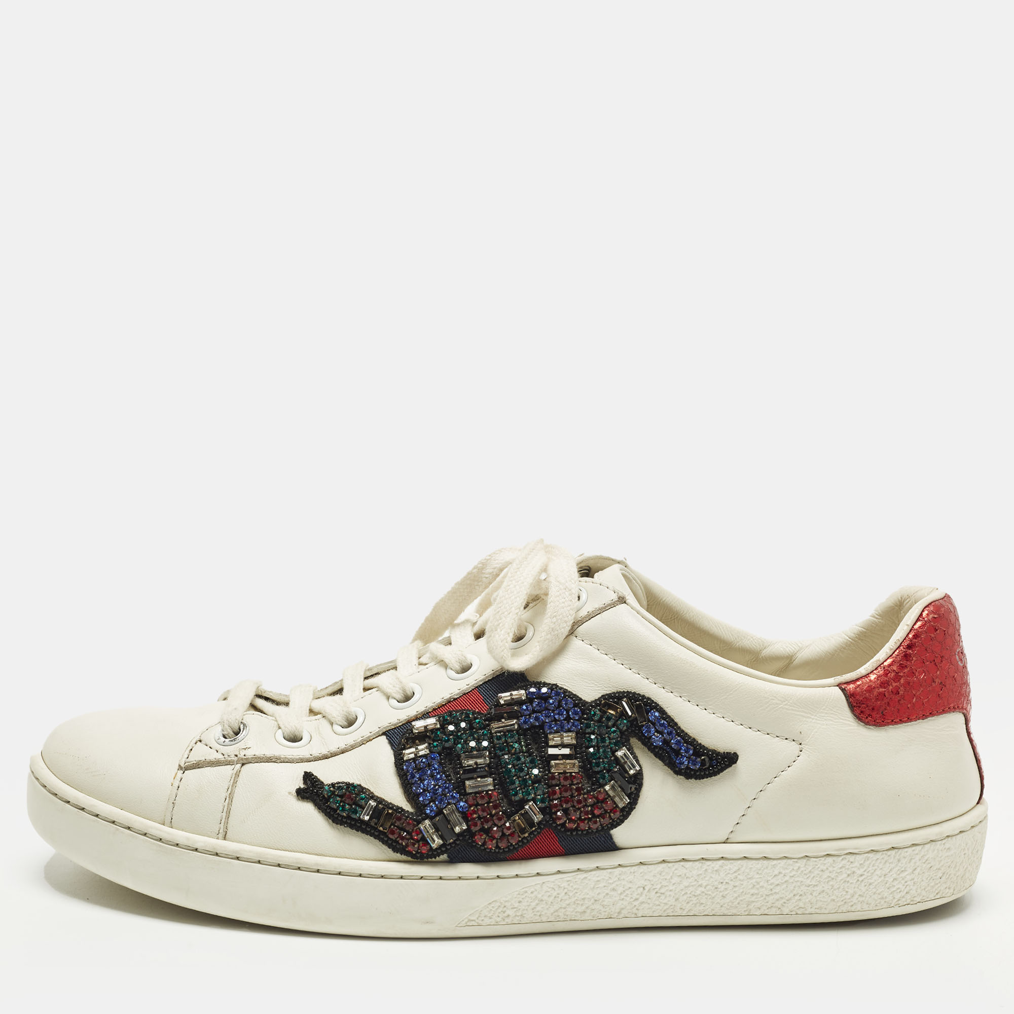 

Gucci Ace Size 37.5 White Leather Lace Up Sneakers