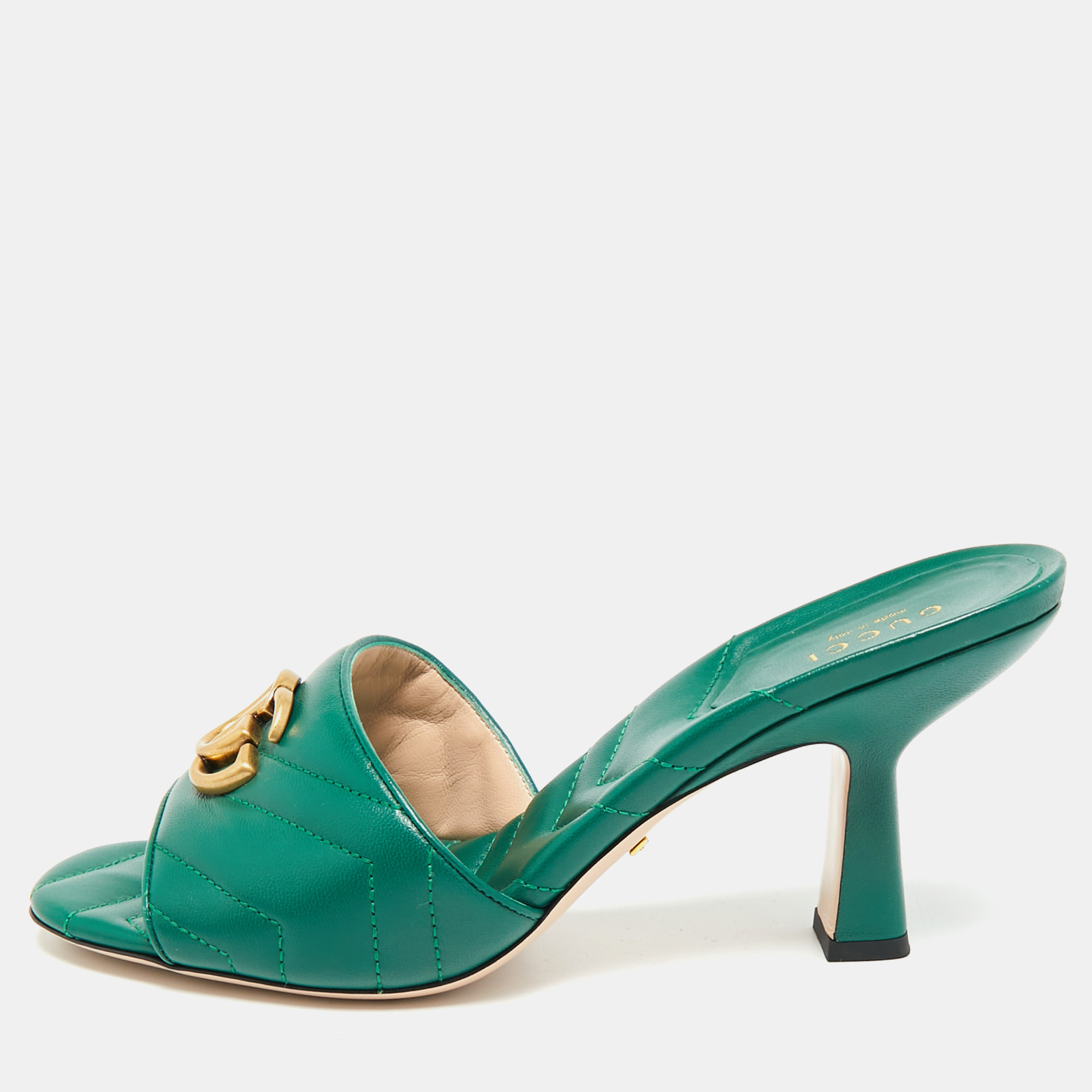 

Gucci Double G Size  Green Leather Slide Sandals