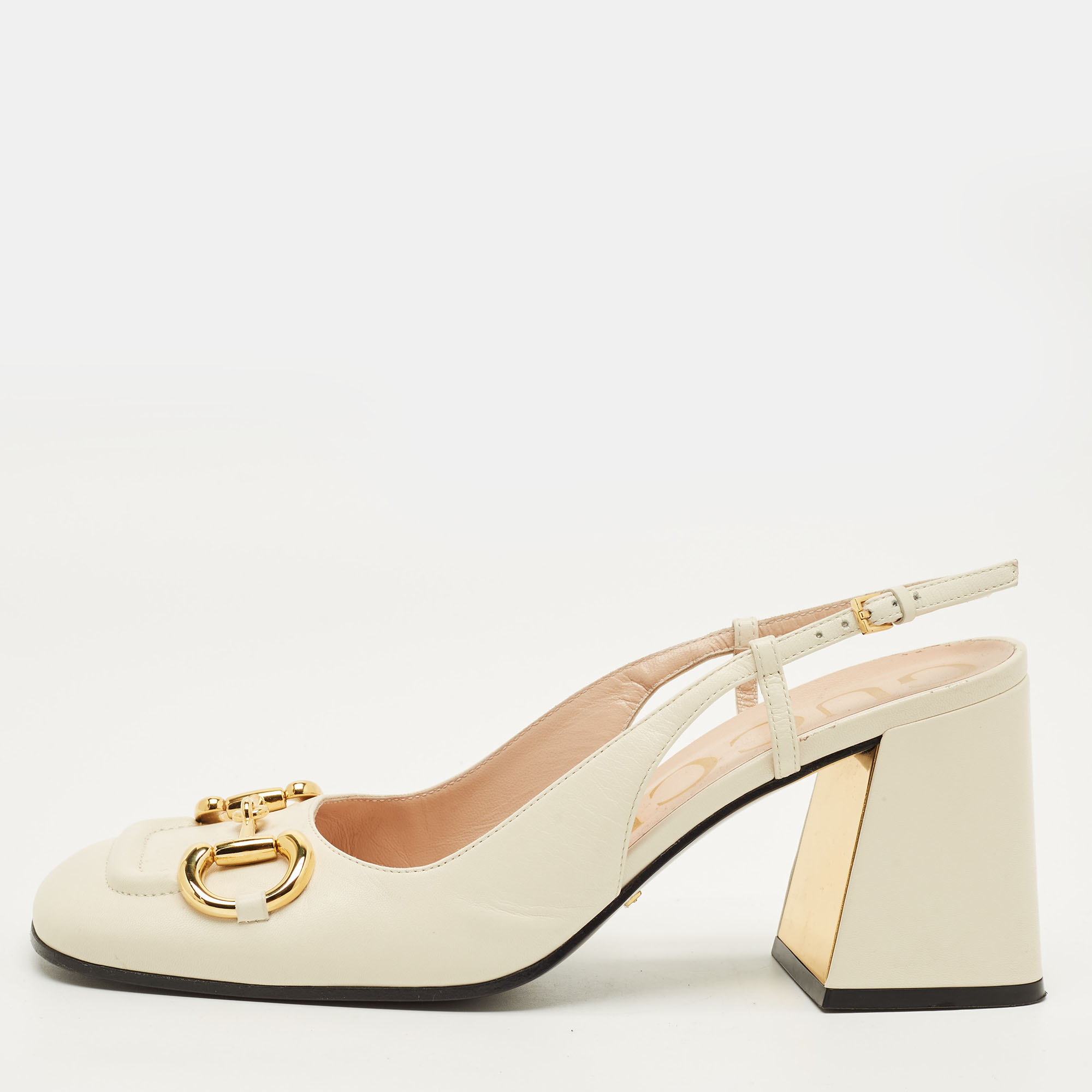 

Gucci Horsebit Size  White Leather Block Heel Slingback Pumps