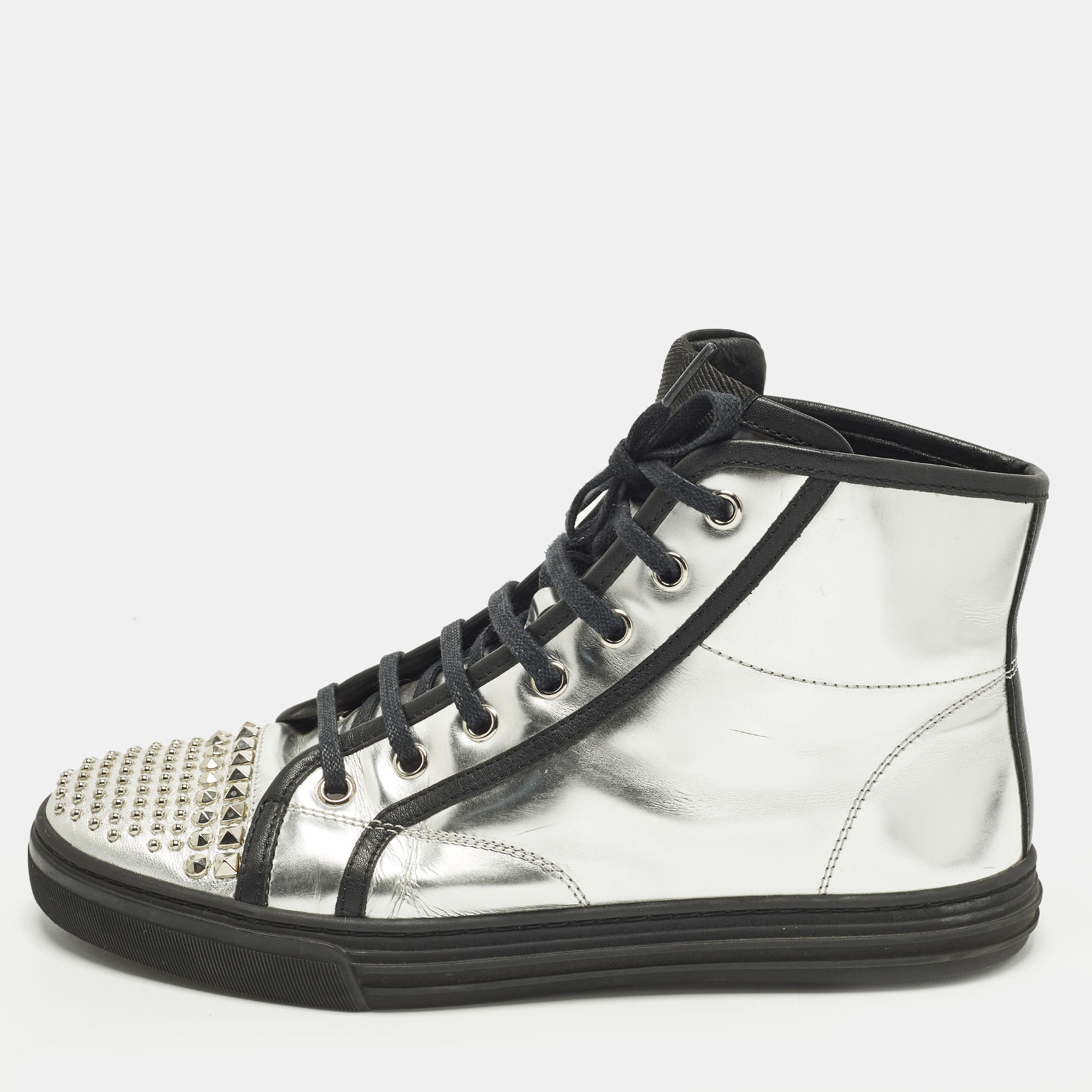 

Gucci Size  Silver Leather Studs High Top Sneakers
