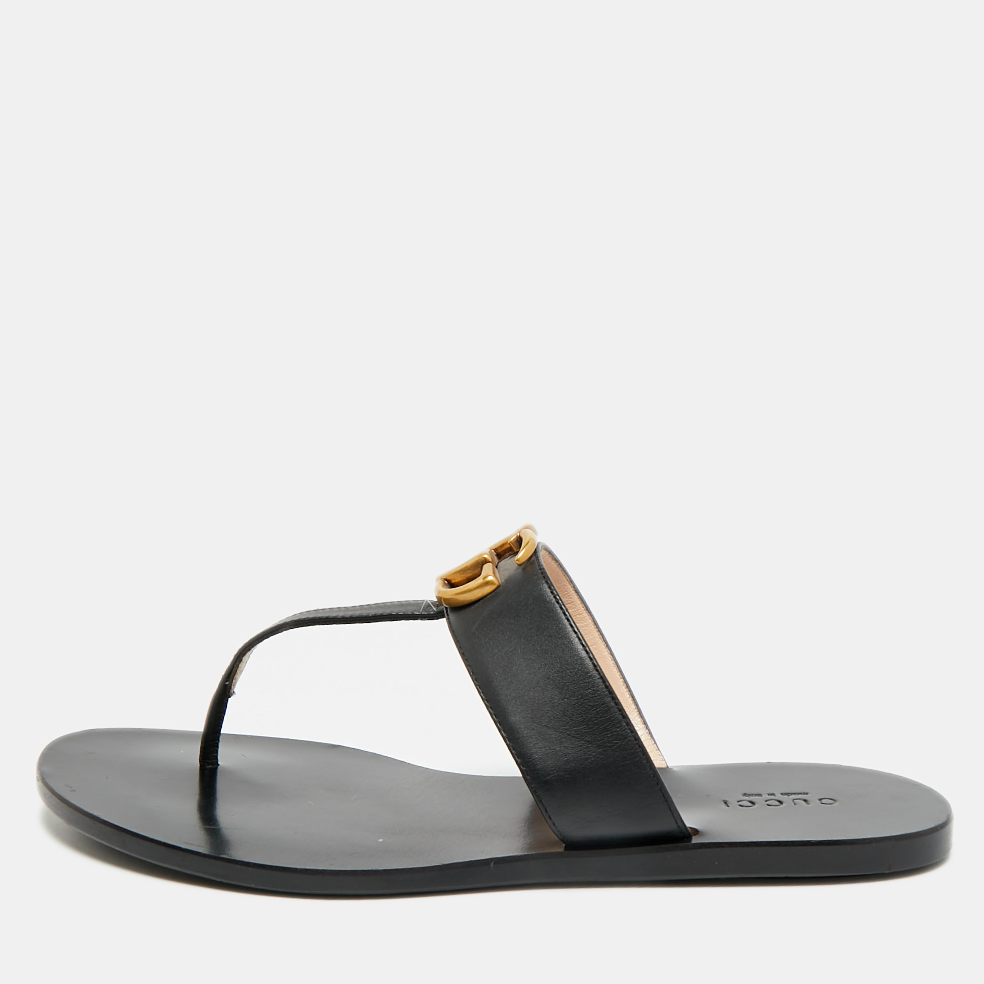 

Gucci GG Marmont Size  Black Leather Thong Sandals