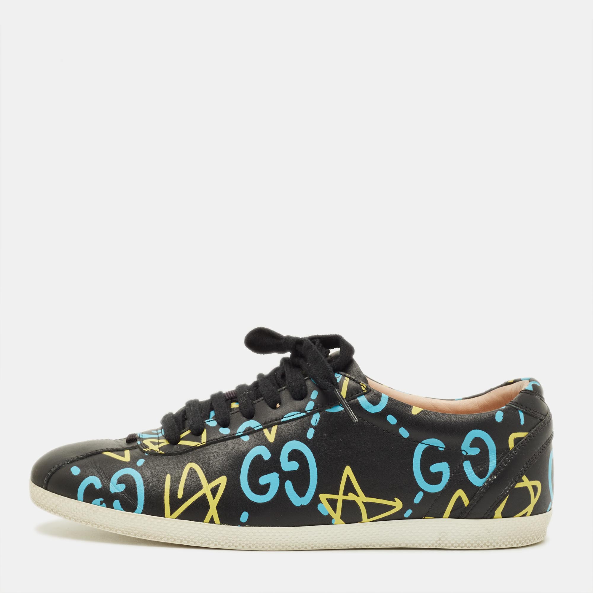 

Gucci Ace Size  Black Ghost Print Leather Low Top Sneakers