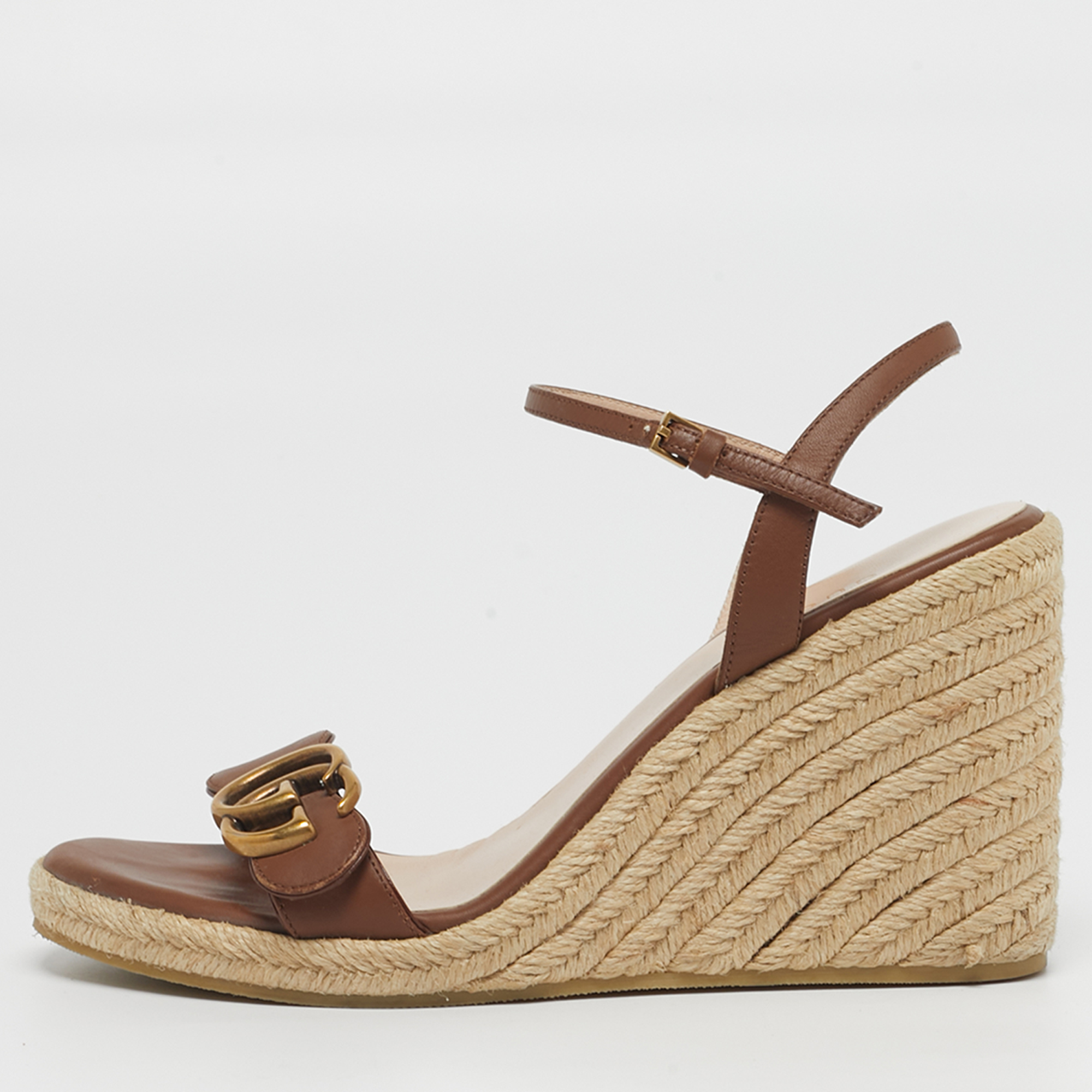 

Gucci GG Marmont Size  Brown Leather Wedge Sandals