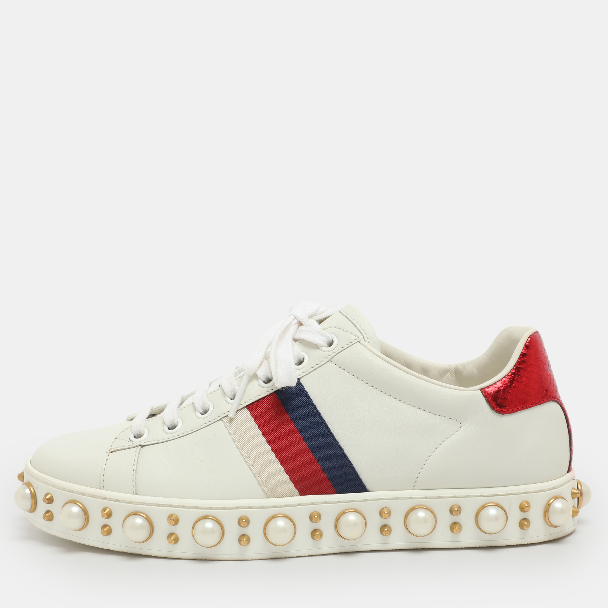 

Gucci Ace Studded Size  White Leather Low Top Sneakers