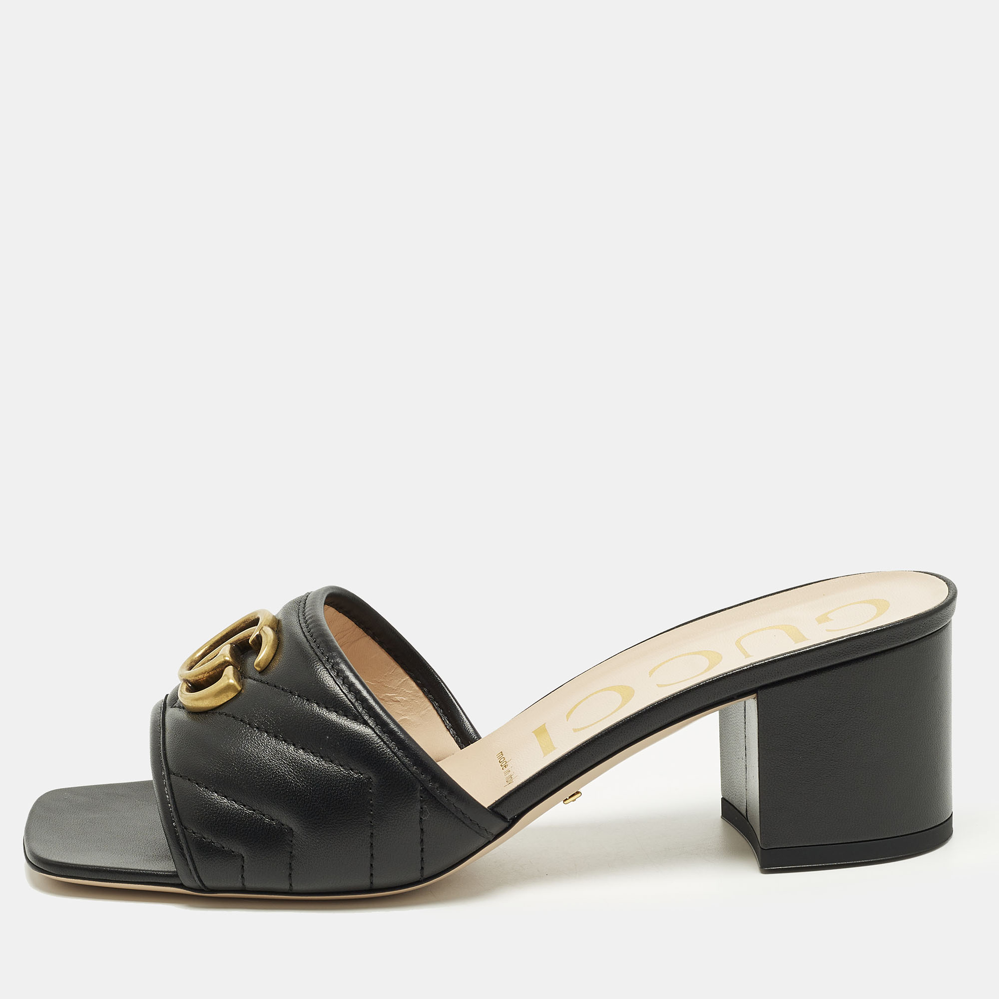

Gucci GG Marmont Size  Black Quilted Leather Slide Sandals