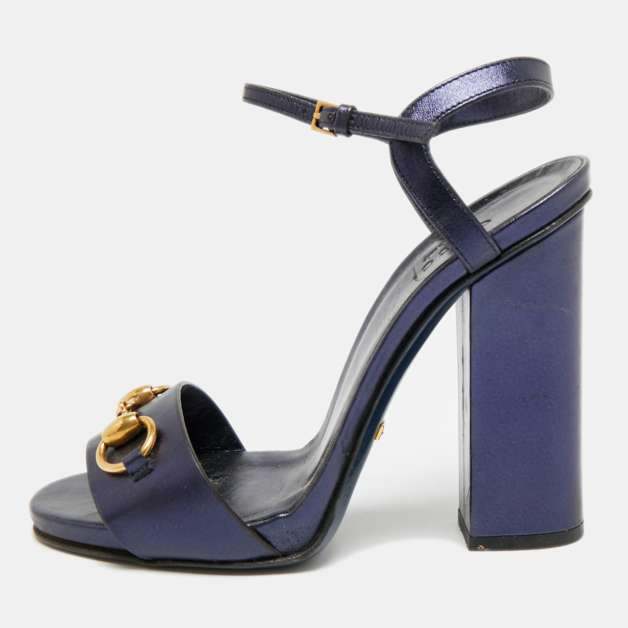 

Gucci Horsebit Size  Metallic Leather Ankle Strap Sandals