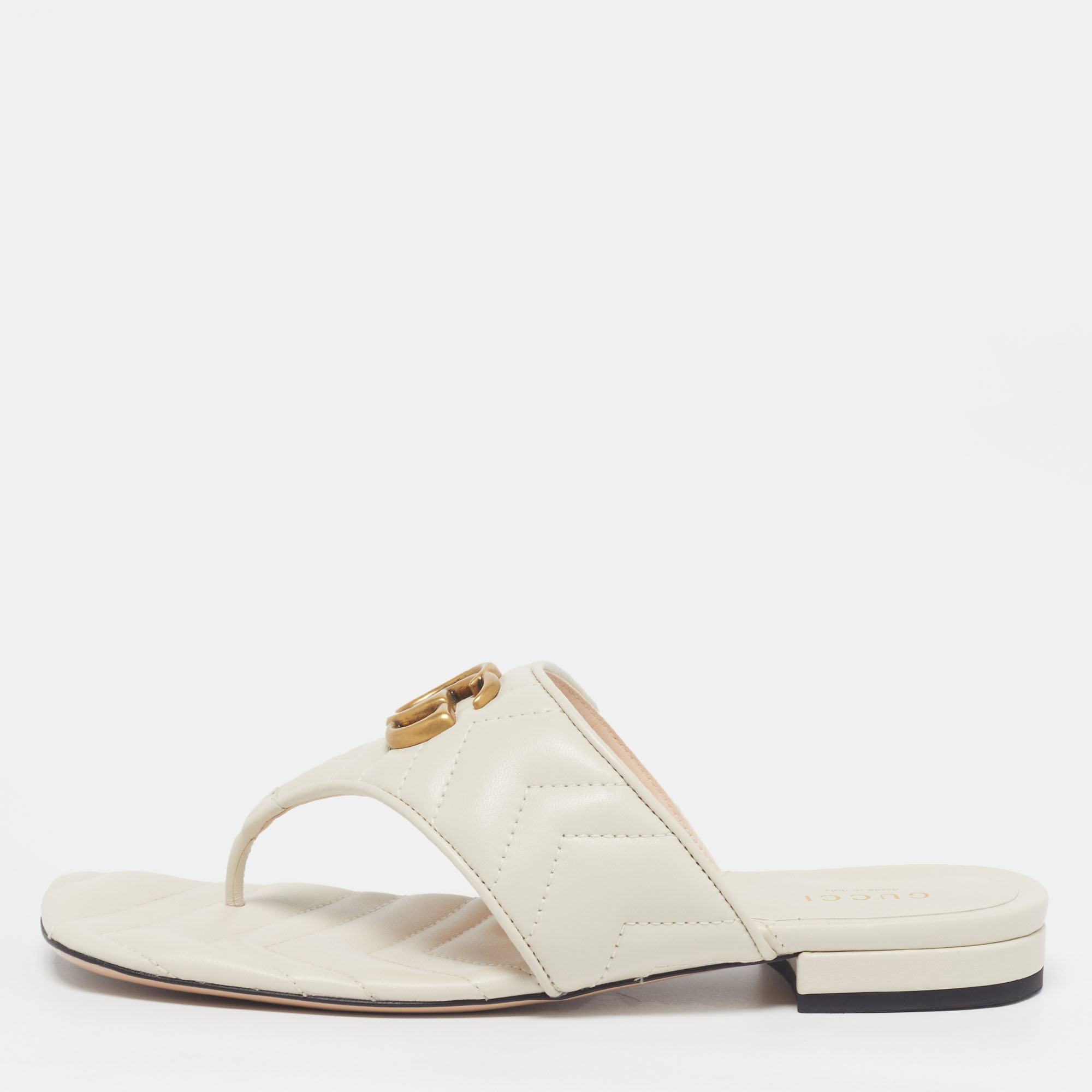 

Gucci GG Marmont Size  White Leather Thong Flat Sandals