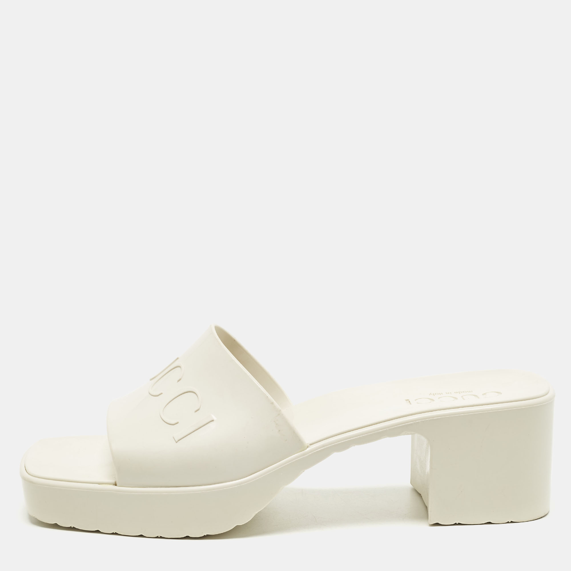 

Gucci Size  White Rubber Block Heel Slide Sandals
