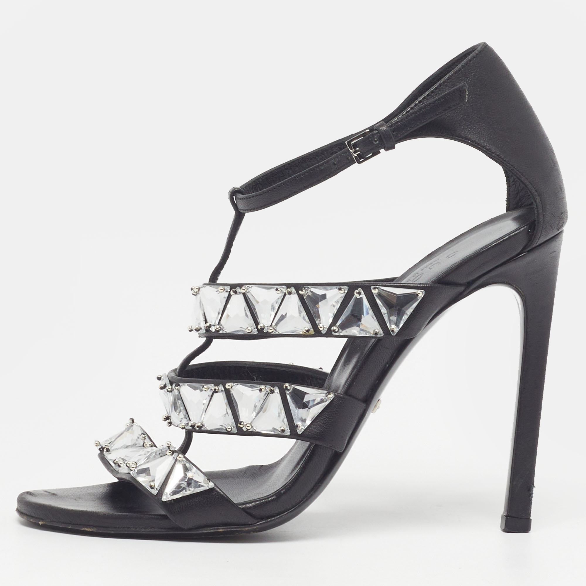 Gucci Sigourney Size 36 Black Leather Gladiator Sandals