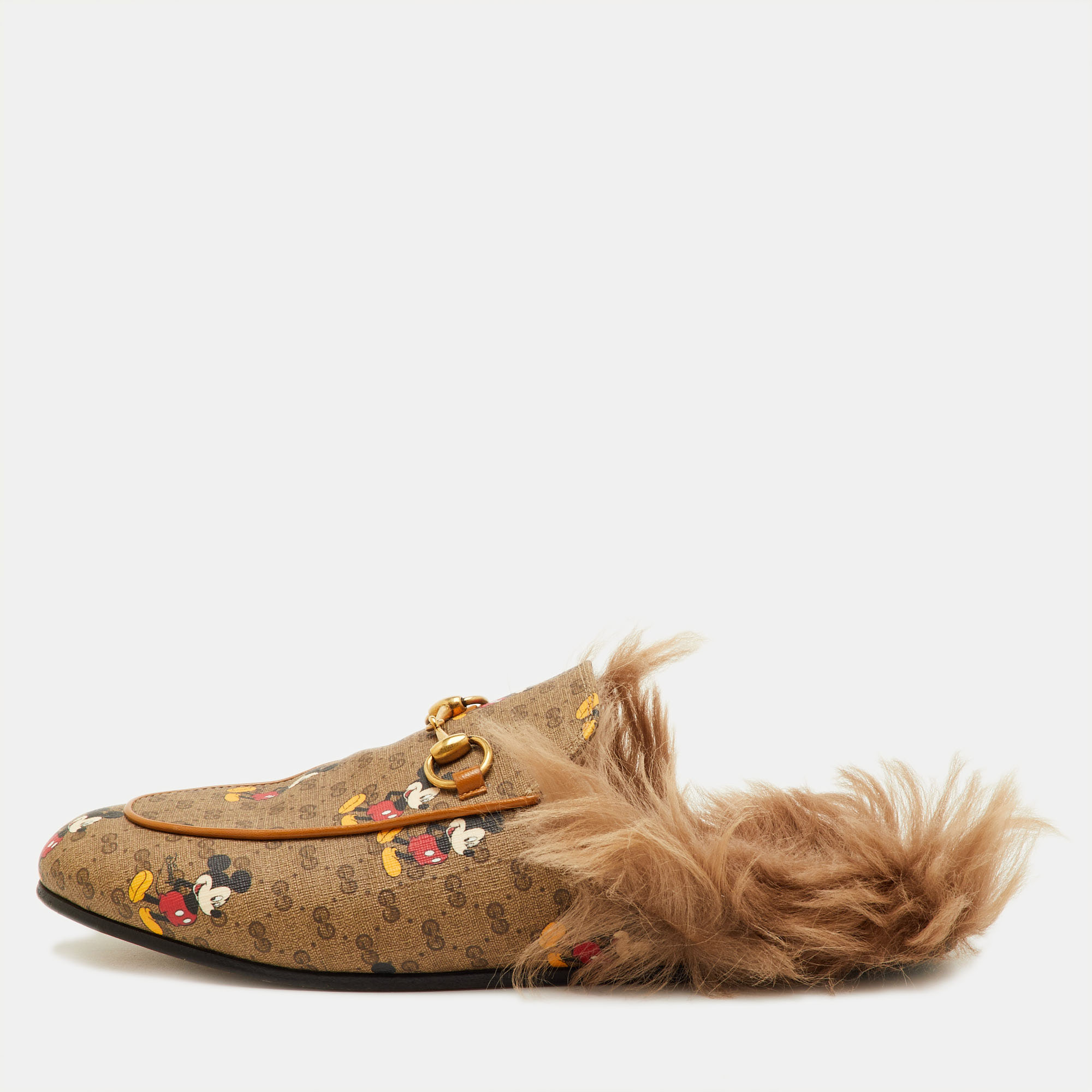 

Gucci x Disney Princetown Size  Brown Mickey Mouse Print GG Supreme Canvas Flat Mules