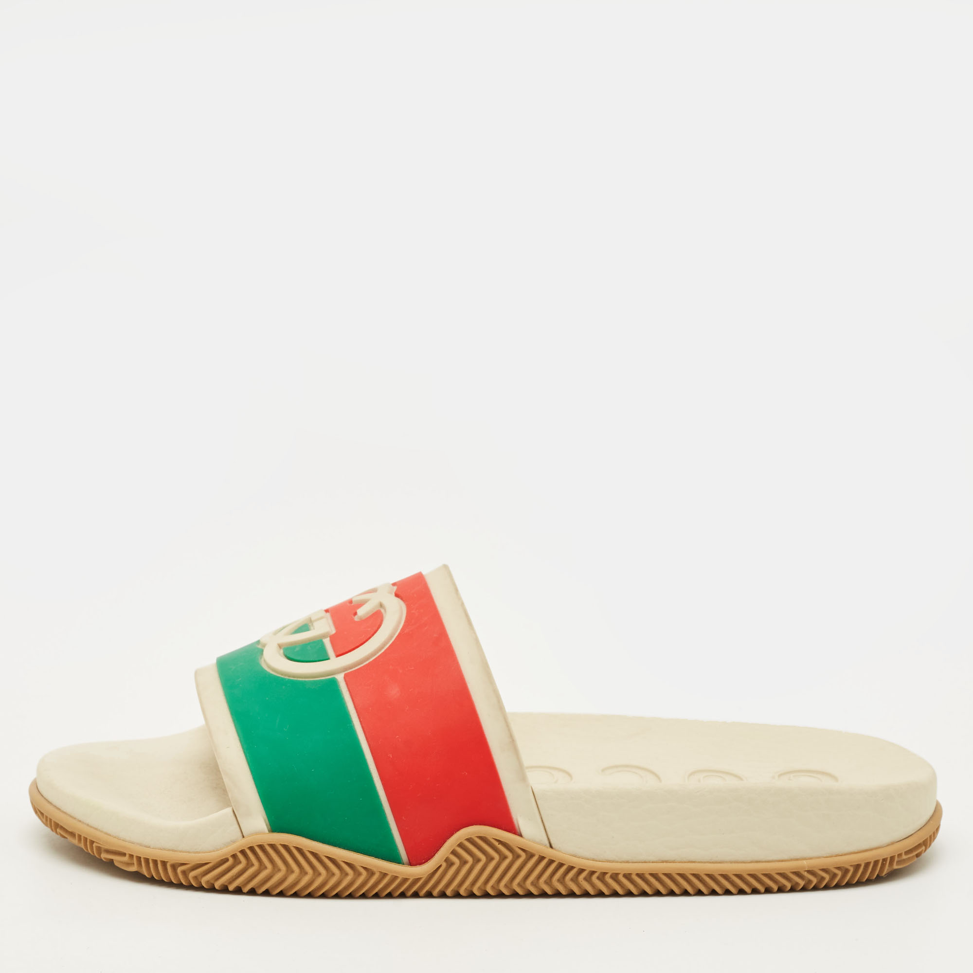 

Gucci GG Web Size  Multicolor Rubber Pool Slides