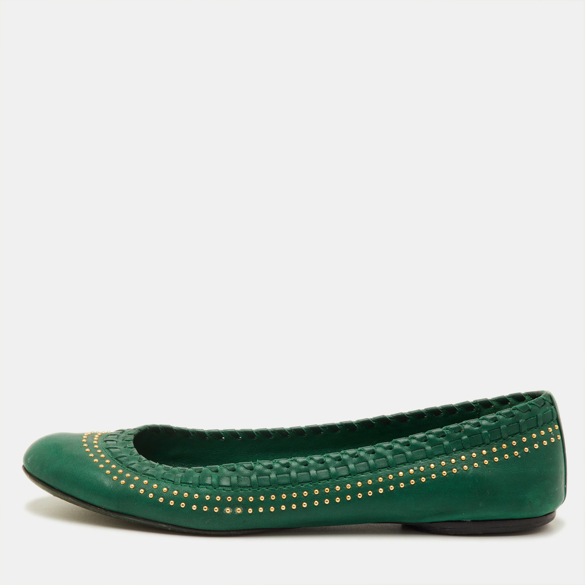 

Gucci Studded Size  Green Leather Ballet Flats