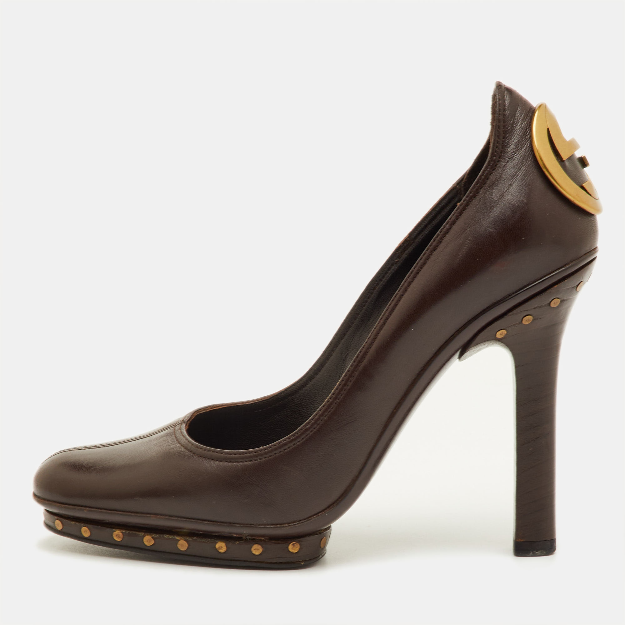 

Gucci Interlocking G Size  Dark Brown Leather Platform Pumps
