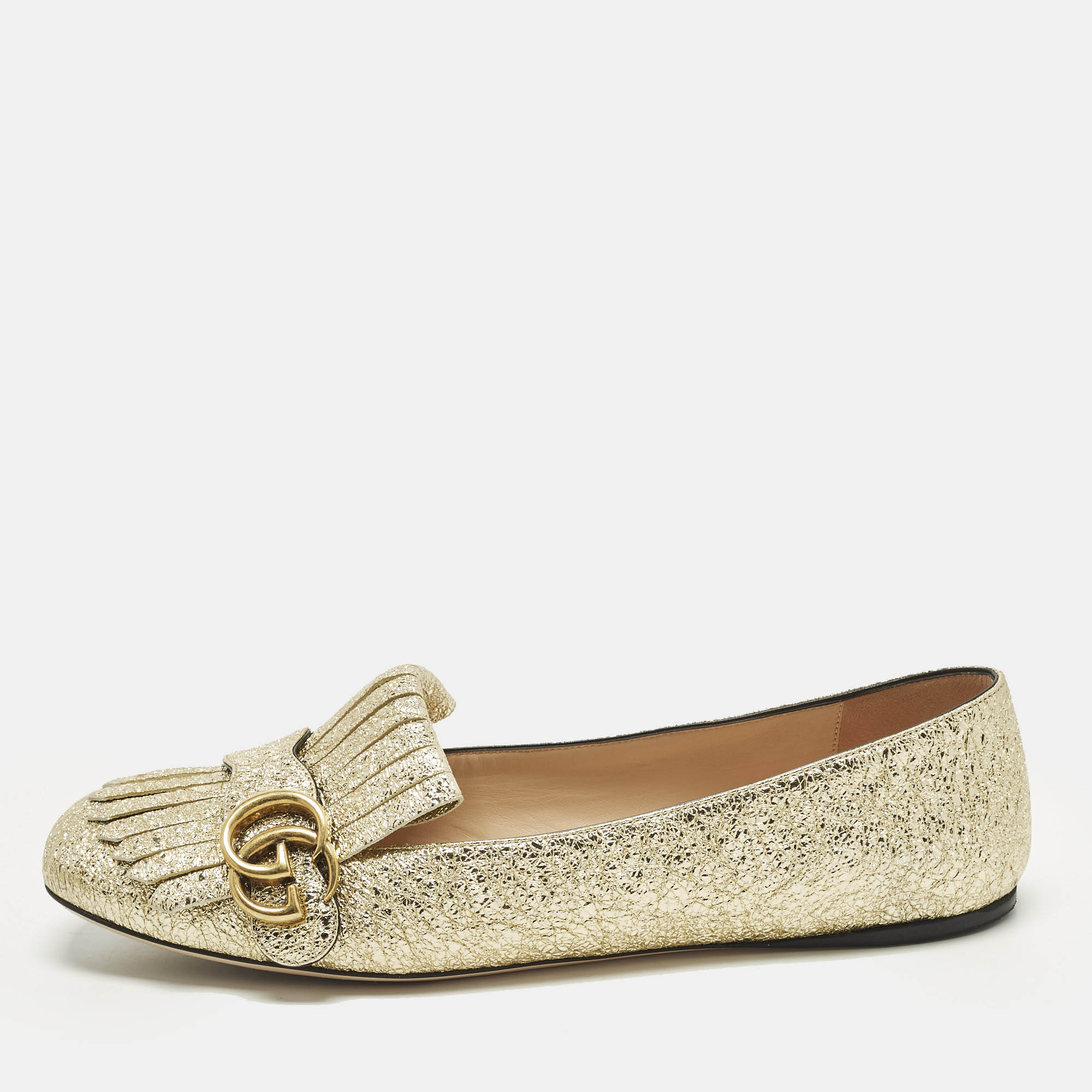 

Gucci GG Marmont Size  Gold Crinkled Leather Ballet Flats