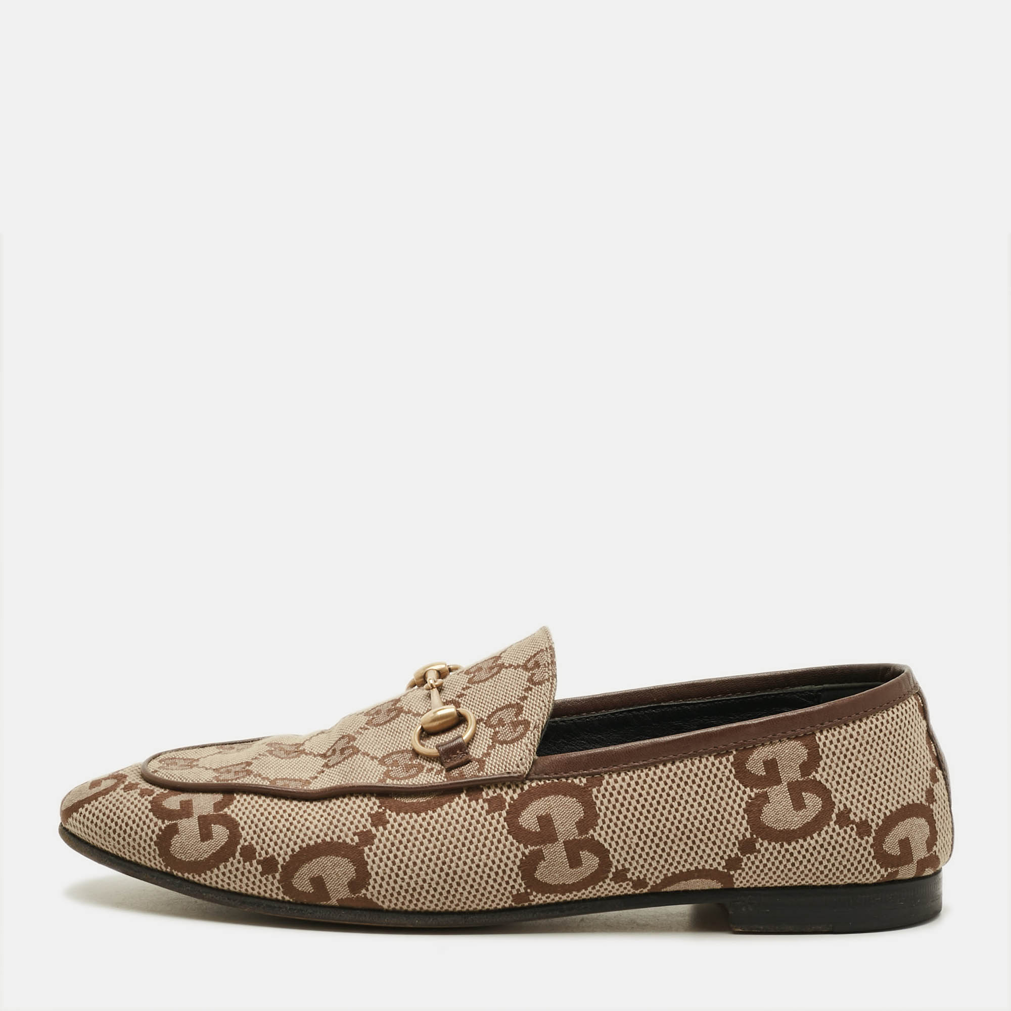 

Gucci Jordaan Size  Brown GG Canvas and Leather Loafers