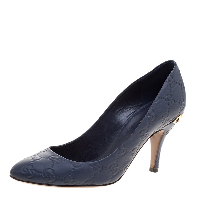 Pre Owned Gucci Blue Guccissima Leather Elizabeth Pumps Size 37