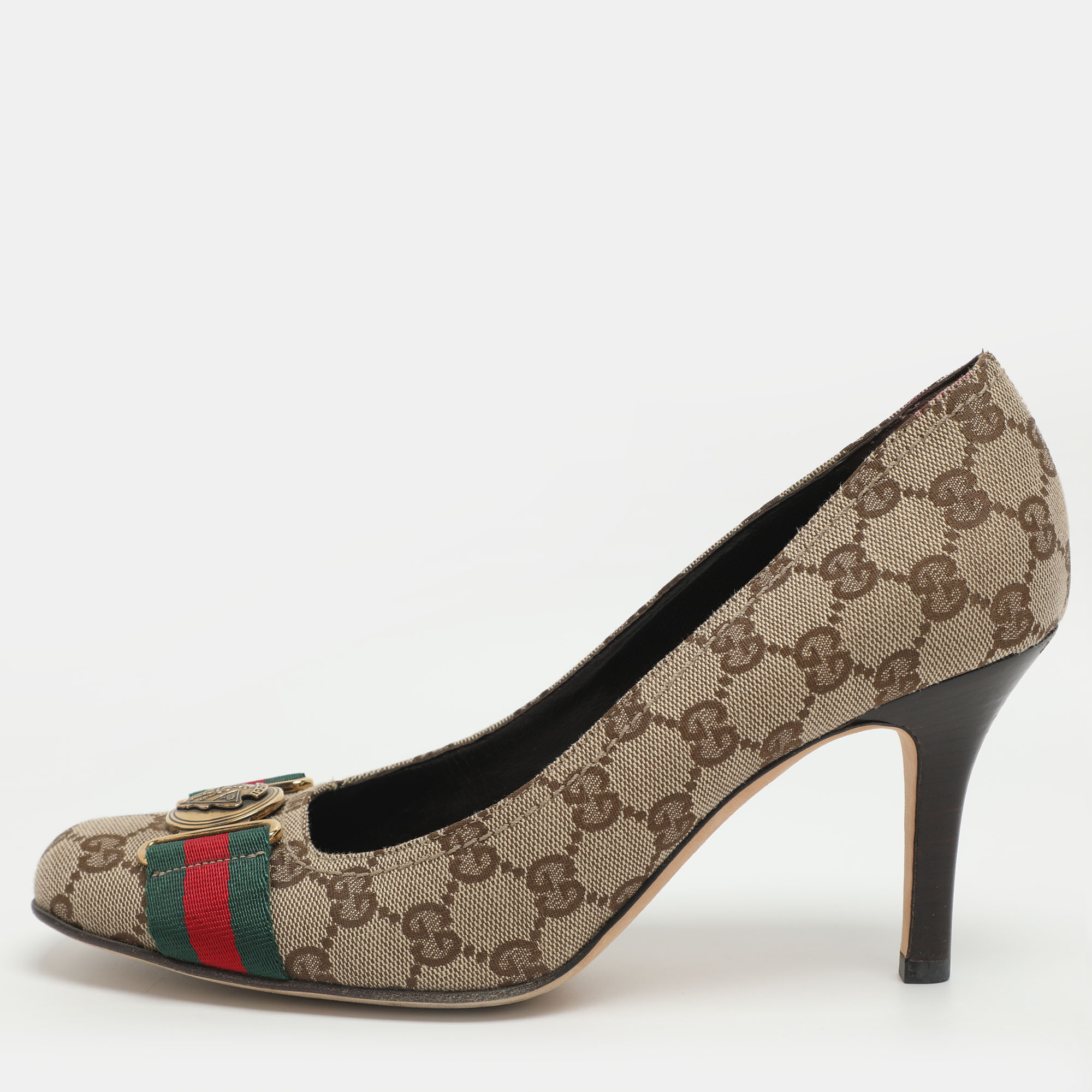 

Gucci Hysteria Embellished Size  Beige/Brown GG Canvas Pumps