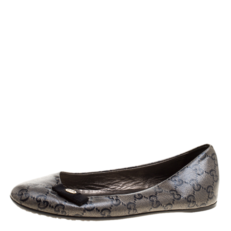 Pre Owned Gucci Grey/Black GG Crystal Canvas Ballerina Flats Size 36