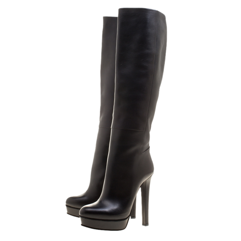 Gucci Black Leather Alexa Platform Knee High Boots Size 38 Gucci | TLC