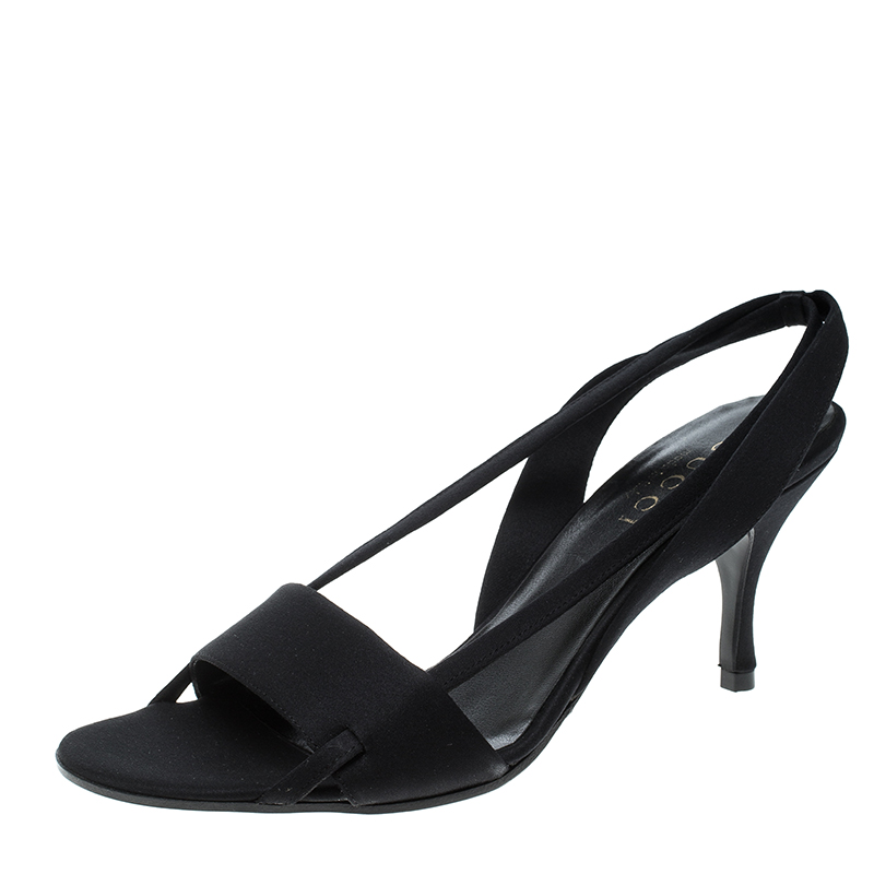 Pre Owned Gucci Black Satin Open Toe Slingback Sandals Size 35.5