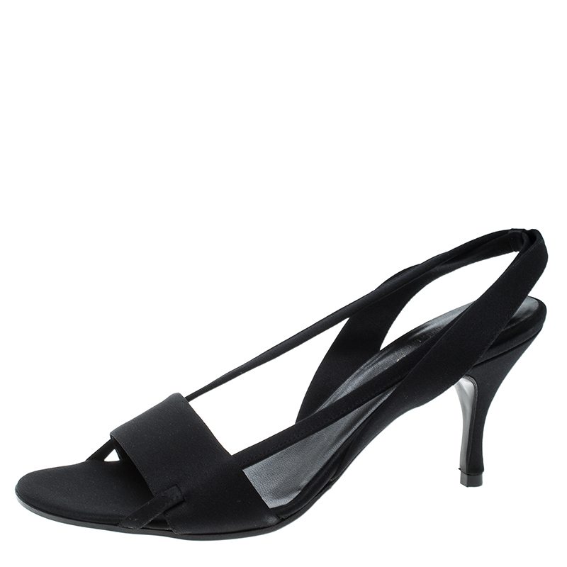 

Gucci Black Satin Open Toe Slingback Sandals Size
