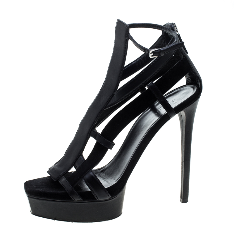 

Gucci Black Leather and Suede Daryl Platform Sandals Size