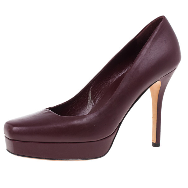مملوكة مسبقًا Gucci Maroon Leather Charlotte Platform Pumps Size 39