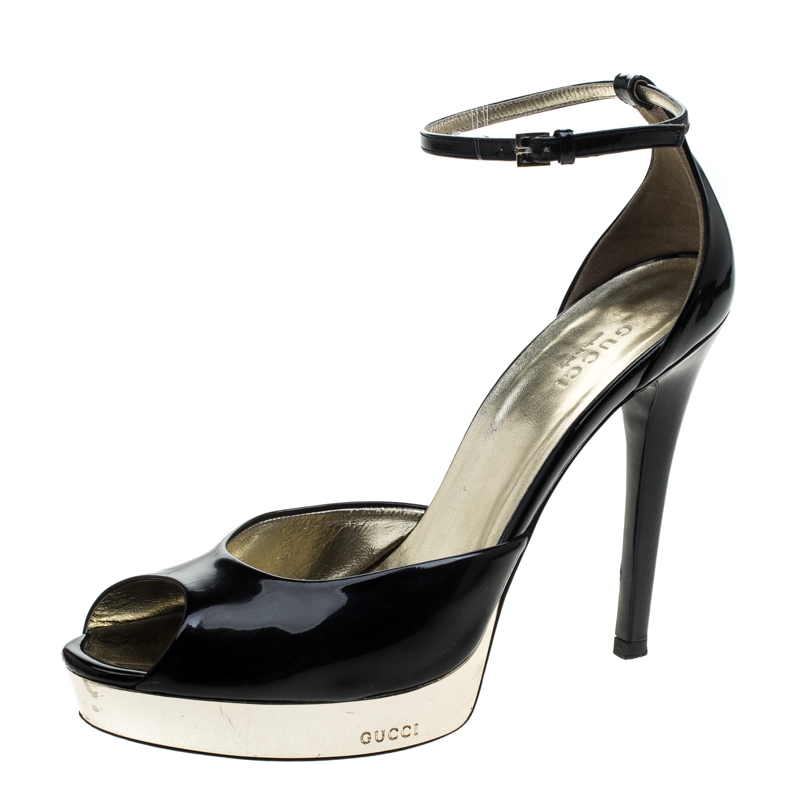 Gucci Black Patent Leather Ankle Strap 