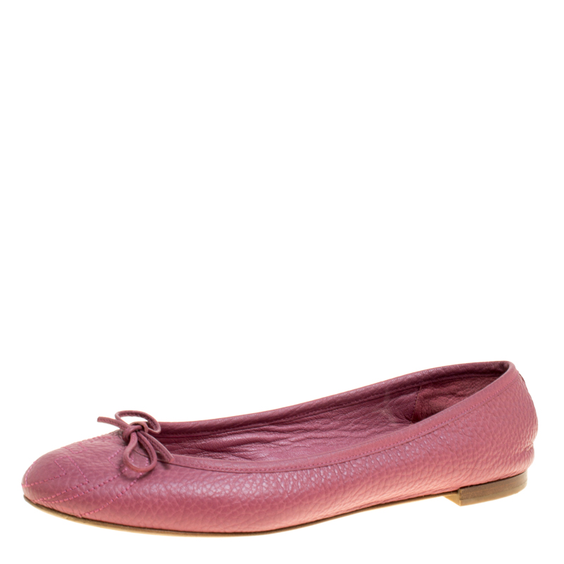 Pre Owned Gucci Pink Leather GG Interlocking Bow Ballet Flats Size 38