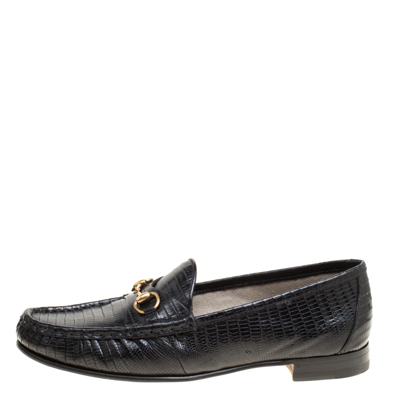 

Gucci Black Lizard Leather Horsebit Loafers Size