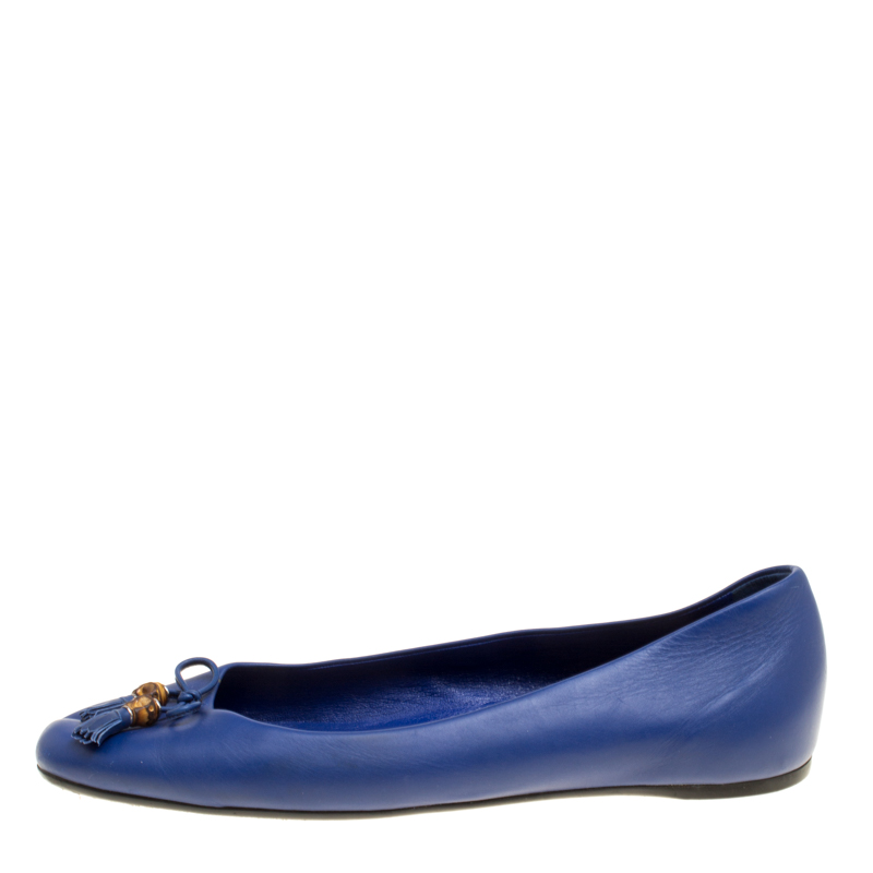 

Gucci Blue Leather Bamboo Bow Ballet Flats Size