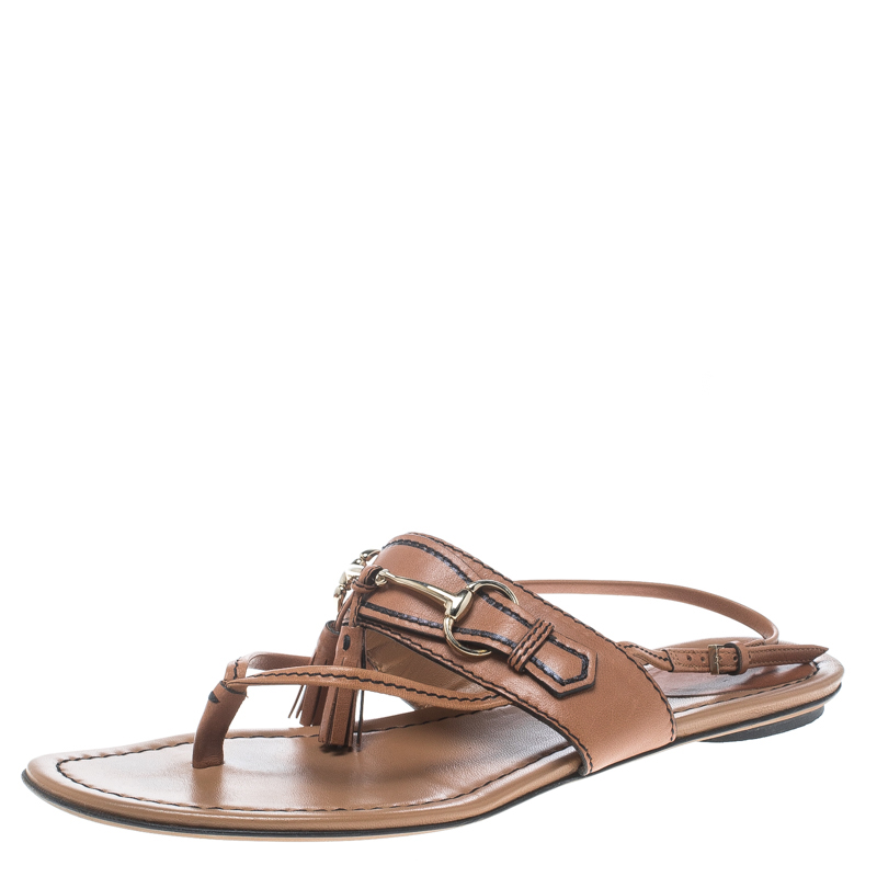 Pre Owned صندل إصبع غوتشي هورسبيت جلد بني مقاس 39.5