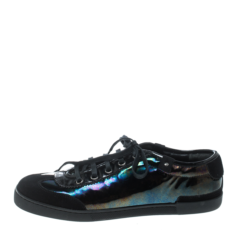 

Gucci Black Suede and Holographic Leather Lace Up Sneakers Size