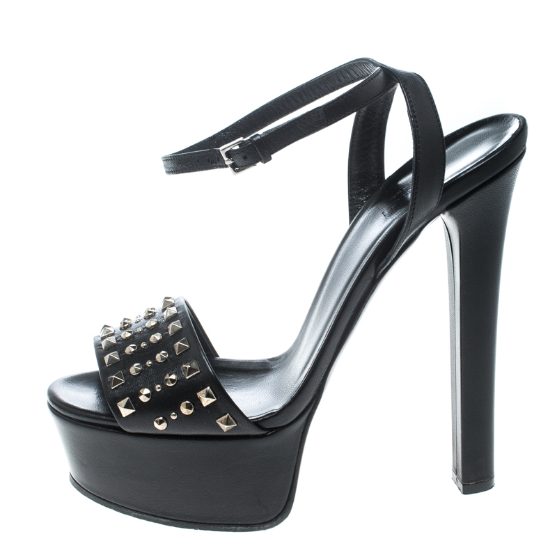 

Gucci Black Studded Leather Leila Platform Sandals Size