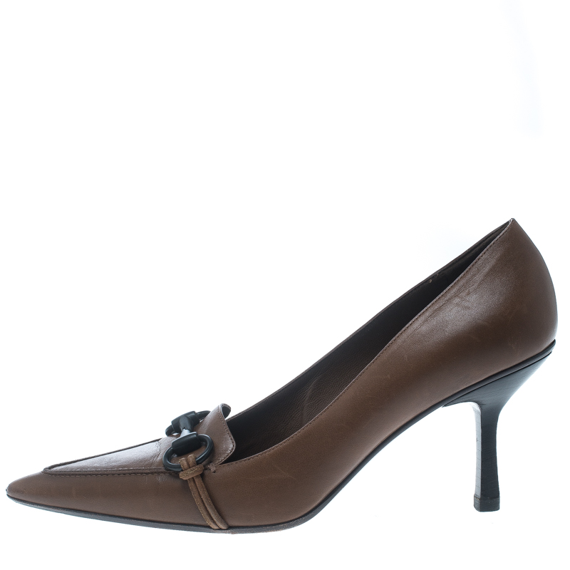 

Gucci Brown Leather Horsebit Pointed Toe Pumps Size